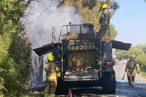 The tractor on fire Picture tweeted by North Yorkshire Police
