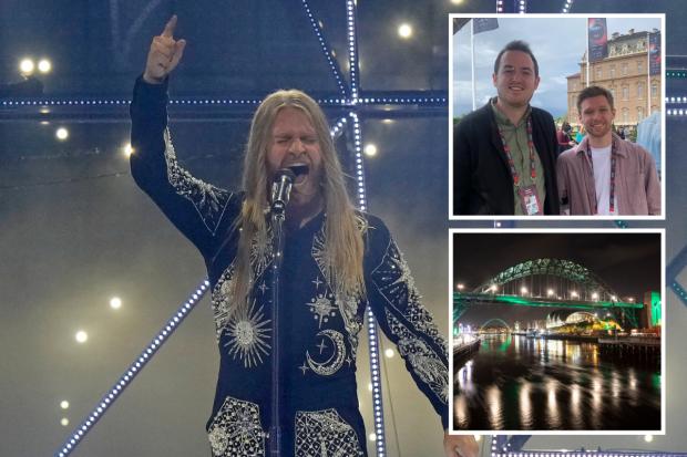 Newcastle is one of seven shortlisted venues. Left, Sam Ryder who took the UK to second place in 2022. Inset, James Rowe, right, Geordie Eurovision podcast host and, left, co-host Rob Lilley. Pictures: STEPHEN BROCK/PA