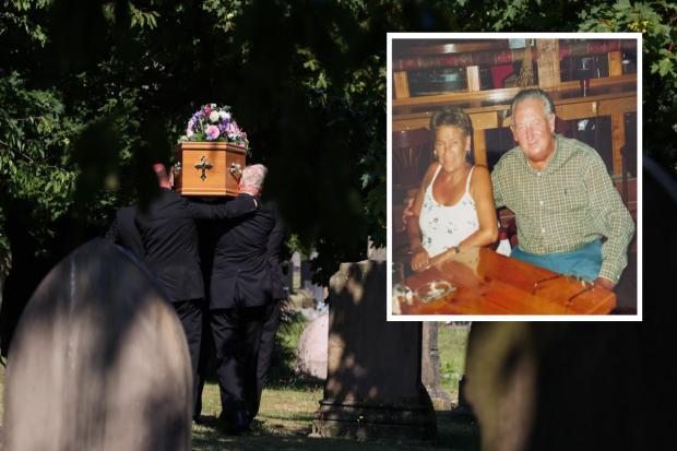 Hilda Bell, inset, left, was finally buried alongside her loving husband Thomas on Friday (August 12) afternoon. Picture: CHRIS BOOTH