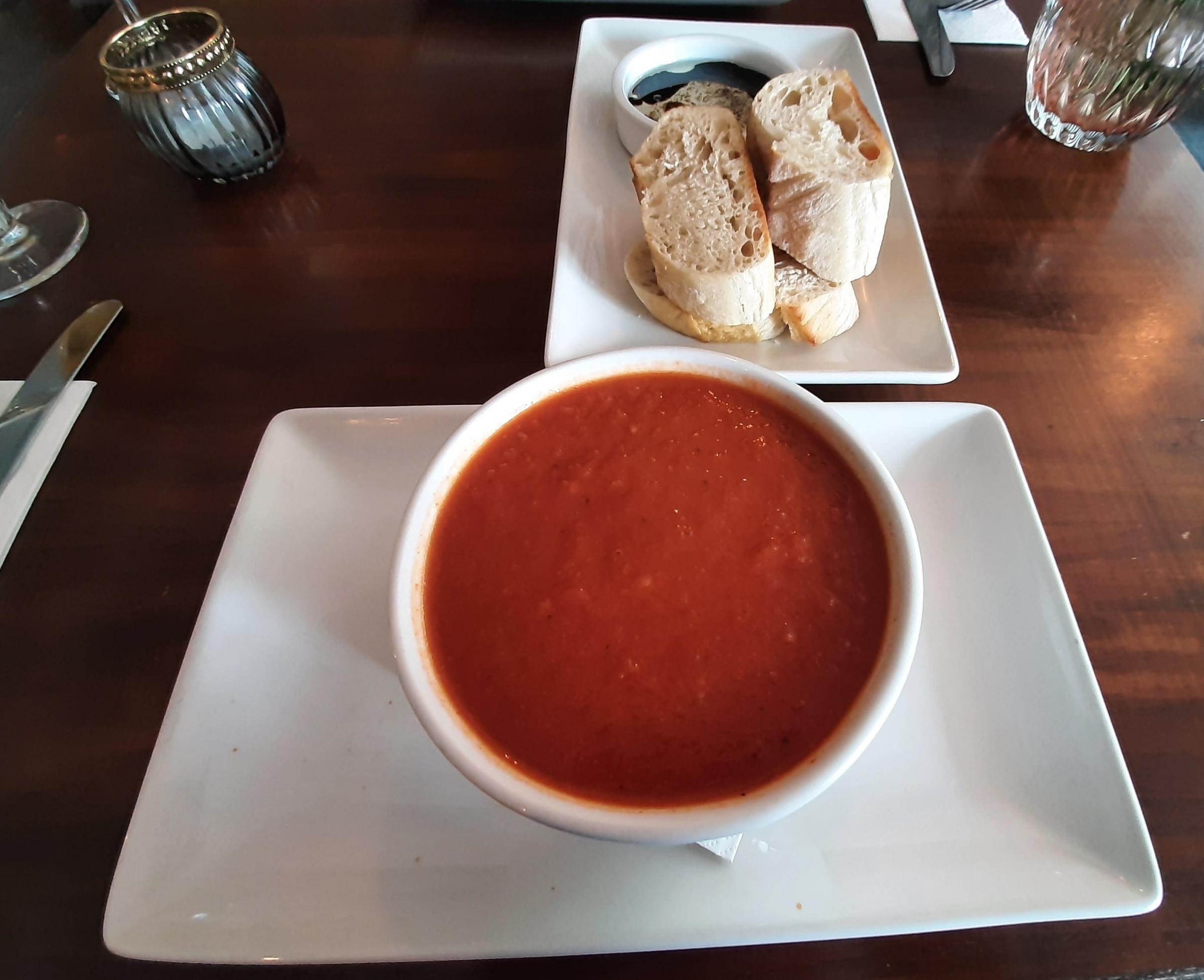 Spicy tomato soup as a starter was a meal in itself