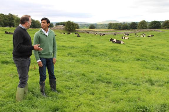The Northern Echo: Richmond MP Rishi Sunak talks to Wensleydale dairy farmer James Dent in 2015 as he got to grips with the rural nature of his constituency. Are those blue wellies? The Northern Echo: Richmond MP Rishi Sunak talks to Wensleydale dairy farmer James Dent in 2015 as he got to grips with the rural nature of his constituency. Are those blue wellies?