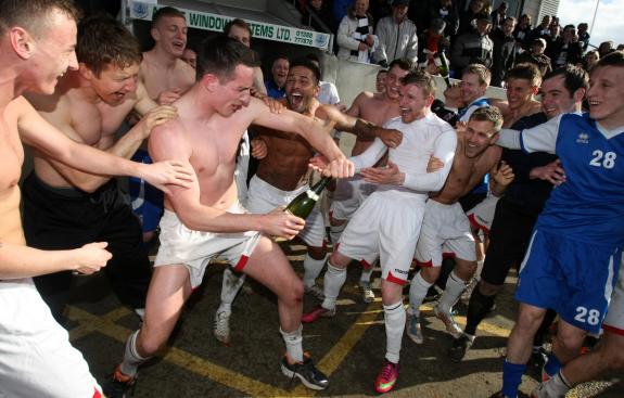 The Northern Echo: Darlington players celebrate with fans at becoming champions of the Northern League after their 3-1 victory over Team Northumbria. The Northern Echo: Darlington players celebrate with fans at becoming champions of the Northern League after their 3-1 victory over Team Northumbria.