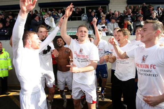The Northern Echo: Darlington players celebrate with fans at becoming champions of the Northern League after their 3-1 victory over Team Northumbria. The Northern Echo: Darlington players celebrate with fans at becoming champions of the Northern League after their 3-1 victory over Team Northumbria.