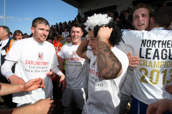 The Northern Echo: Darlington players celebrate with fans at becoming champions of the Northern League after their 3-1 victory over Team Northumbria.
Picture by Tom Banks 27-04-13 The Northern Echo: Darlington players celebrate with fans at becoming champions of the Northern League after their 3-1 victory over Team Northumbria.
Picture by Tom Banks 27-04-13