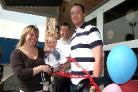 OPEN DAY: Newcastle's goalie Steve Harper, pictured with Andrea and Mark Townsley and their son, George, cuts the ribbon to open the Clever Clogs Nursery