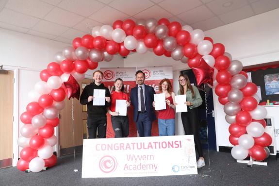 The Northern Echo: Wyvern Academy students with Headteacher Mr Inglis. The Northern Echo: Wyvern Academy students with Headteacher Mr Inglis.