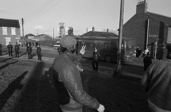 The Northern Echo: A striking miner sends a message to a work coach travelling through Easington The Northern Echo: A striking miner sends a message to a work coach travelling through Easington