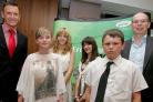 AWARD NOMINATIONS: Terry Collins, left, chairman of the County Durham Environment Partnership, and Chris Lloyd, deputy editor of the Northern Echo, join nominees Sarah Jackson,13, left, Danielle Hubery,15, Shannon Pottle, 15, and Luke Birt, 11
