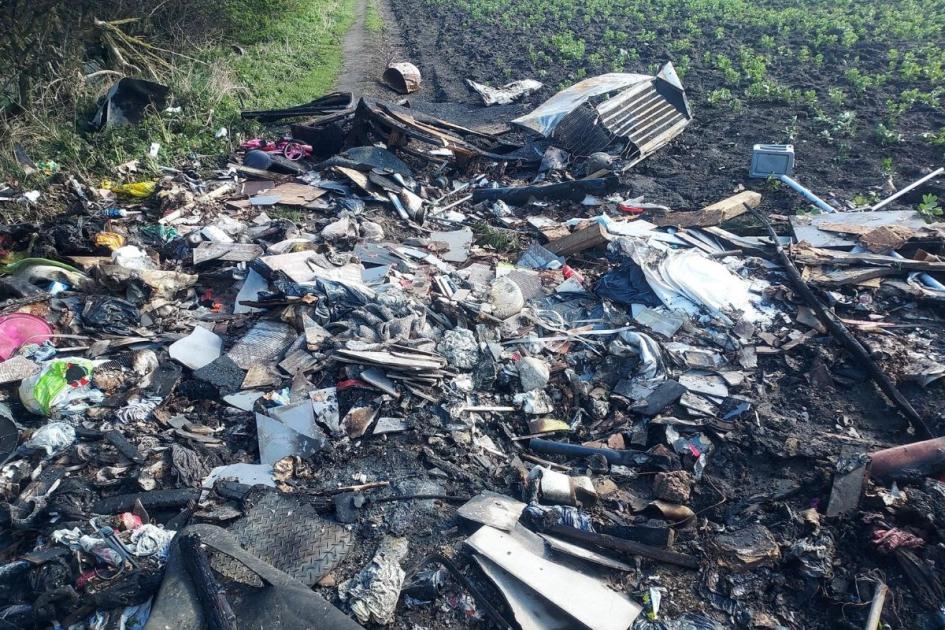 Fly tip in Great Lumley, County Durham set on fire 