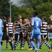 Darlington celebrate a goal on Saturday against Kettering Town. Picture; TIM HICKMAN
