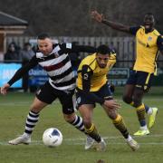 Stephen Thompson (left) in action on Saturday. Picture: ANDY FUTERS