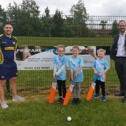 Hunwick CC captain and committee member Chris Pratt, left, with young players, and Mark Ketley, director of sponsor BH Planning and Design