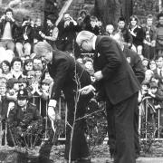 American President Jimmy Carter plants the tulip poplar tree in 1977 in Washington, Tyne and Wear, with Labour PM Jim Callaghan