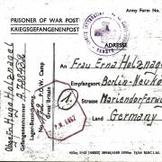 The addresss written of the Prisoner of War’s letter. It was sent by Hugo Holznagel from the ‘Dog & Duck’ camp during the Second World War