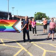 Staff at North Tees Hospital with a Pride flag in June 2021. Credit: North Tees and Hartlepool NHS