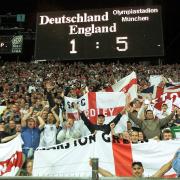 The scoreboard shows the final score after England's unforgettable 5-1 win over Germany in Munich in September 2001
