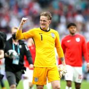 Jordan Pickford celebrates after England's win over Germany