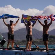 LAT35 celebrate their World Record rowing achievement in Hawaii Picture: GPOWERS