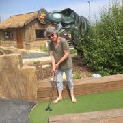 Mrs B on her way to victory at crazy golf on the Isle of Wight