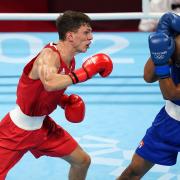 Pat McCormack in action against Cuban Roniel Iglesias in the Tokyo Olympic Final in the men's welterweight division. PICTURE: PA.