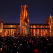 Durham Cathedral is lit up during the Lumiere.