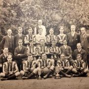 Rise Carr Football Club, who won the Darlington Charity Cup in 1919 and 1920, and who won the Darlington District League Championship in 1920. At back: W Earl (trainer). Back: G Brennan (treasurer), E Martin (secretary), J Andrews, H Thomas, G Page, A