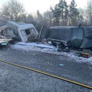 Driver escapes the wreckage of this 'exploded' caravan and car after A66 crash