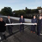 Senior county councillors, officers and contractors reopening the refurbished New Elvet Bridge, in Durham, in October