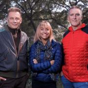 Photo via BBC/Jo Charlesworth. Pictured, Chris Packham CBE, Michaela Strachan and Iolo Williams, three of the four presenters in the Winterwatch team.