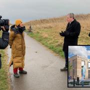 Cllr Mark Wilkes, cabinet member for neighbourhoods and climate change at Durham County Council, welcomes Countryfile presenter Anita Rani to Seaham. Picture: DURHAM COUNTY COUNCIL.