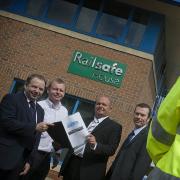 Business advisors Iain Coull, left and Leon Howe, second left, with Keith Hindhaugh and Brian Cairns, right, of Infrasafe.