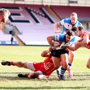 Paul Jarvis of Darlington Mowden Park scores his team’s first try during the National One match against Cambridge. (Picture: Chris Booth/MI News)