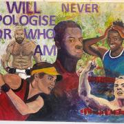 Mural of inspirational sporting figures, including old-boy Josef Craig, created by students at his former school  Picture: ST JOSEPH'S RCA