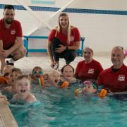 Becky Adlington with some of the SwimStars instructors and children