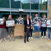 Objector Harriett Sowerby (centre) with protestors at the inquiry regarding the proposed Merchant Park incinerator. Picture: Gareth Lightfoot.