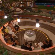 The islanders gathered around the firepit. Love Island concludes tomorrow at 9 pm on ITV2 and ITV Hub. Episodes are available the following morning on BritBox. Credit: ITV