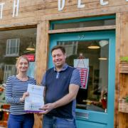 Deli owners Angela and Rory Handy outside the Claypath Deli in Durham. Picture: SARAH CALDECOTT.