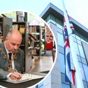 The Mayor of Stockton-on-Tees, Councillor Ross Patterson, was the first to sign a Book of Condolence at Stockton Central Library this morning following the passing of Her Majesty Queen Elizabeth II