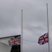 Flags fly at half mast at Newcastle Falcons' Kingston Park stadium following the death of the Queen