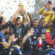 France's players celebrate after winning the World Cup final in Russia in 2018