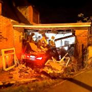 A drink driver has been arrested after careening off the road and crashing into a nearby garage last weekend Credit: DURHAM CONSTABULARY