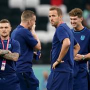 Newcastle United's Kieran Trippier with Harry Kane during the World Cup