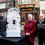 A half-century old Darlington boutique shop was honoured by the council with their very own ice sculpture this weekend Credit: STUART BOULTON
