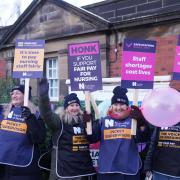 Members of the Royal College of Nursing (RCN) on the picket line outside Royal Victoria Infirmary in Newcastle Picture PA