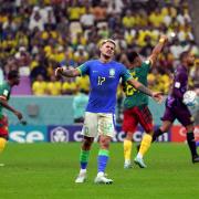 Bruno Guimaraes reacts to a missed chance while playing for Brazil at the World Cup finals