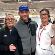 Tom Hardy with two excited Boots workers. Picture: INCIDENTS ON COUNTY DURHAM AND TEESSIDE