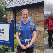 Abby outside her veterinary practice and alongside fellow runners Clare Canty and Ruth Smith who will all be running the 108-mile Spine MRT Challenge.