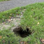 Sink holes that have begun to open up on the new St Mary's Park estate in Stannington, Northumberland.