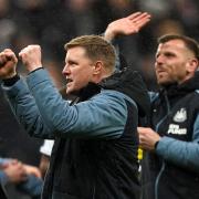 Eddie Howe celebrates after Newcastle's victory over Southampton