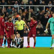 Nick Pope is sent off during Newcastle's game with Liverpool